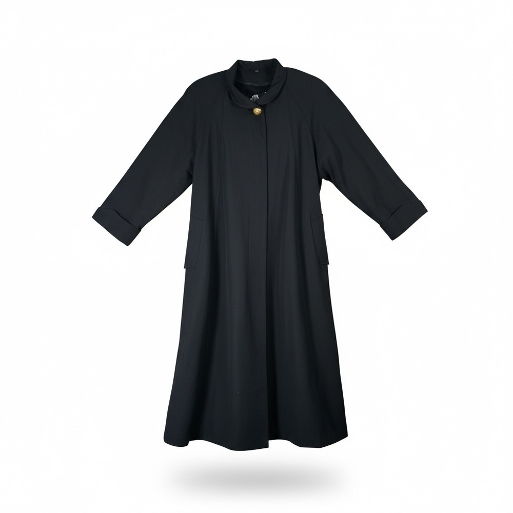 Leslie Fay Vintage Trench Coat Black Removable Fleece Liner Size 16